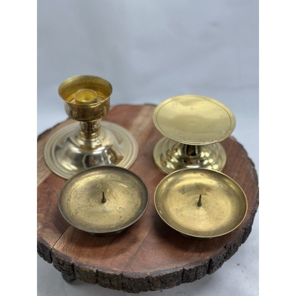 Solid Brass Pillar Wedding Candle Holders w/ Spikes Lot Of 4 Various